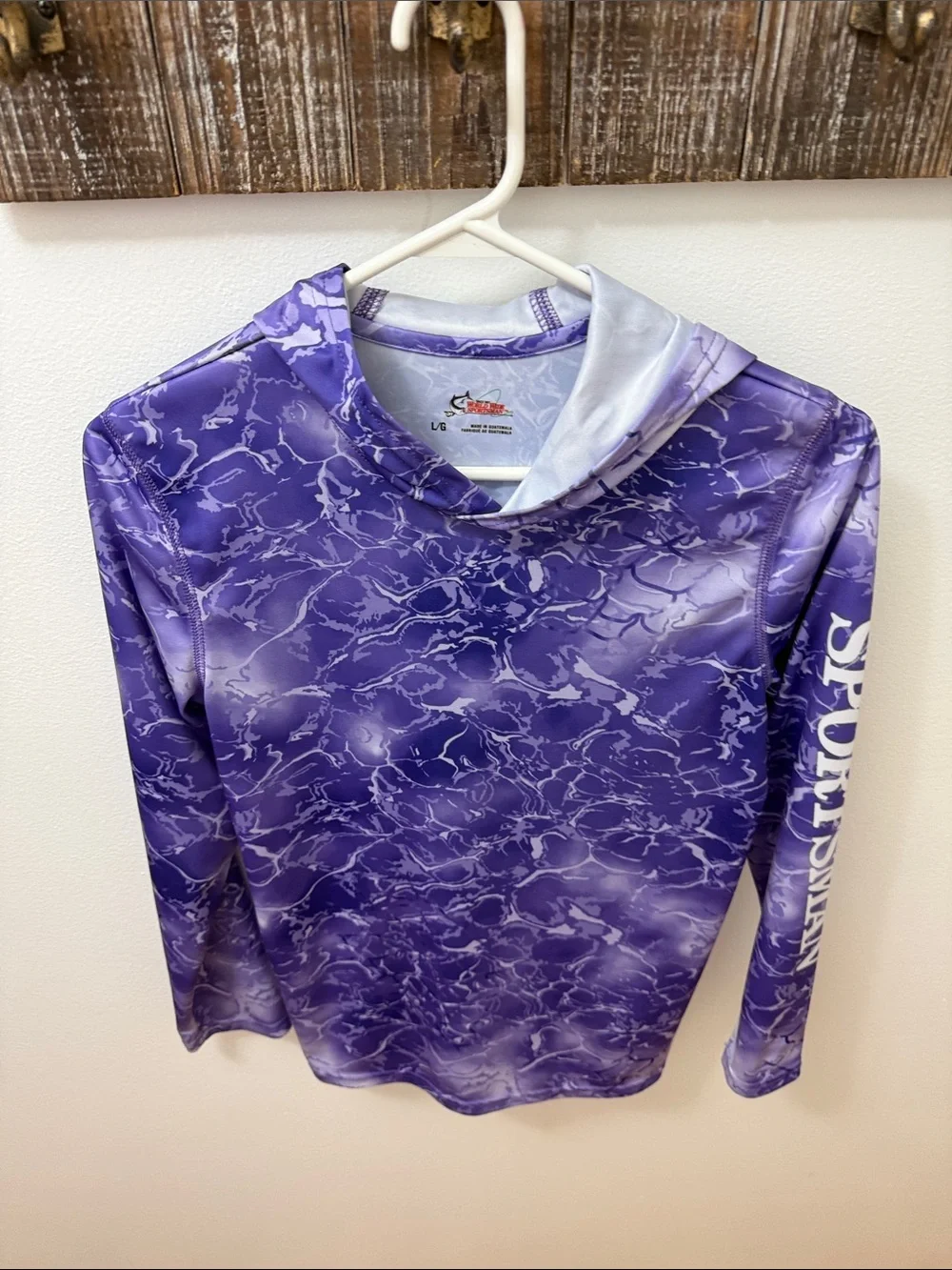 Purple Marble-Print Hooded Performance Top